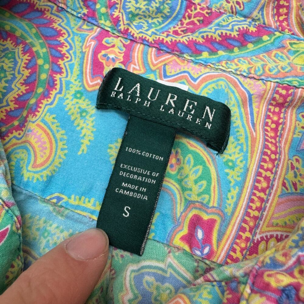 Vintage Ralph Lauren Shirt Womens Large Colorful Paisley Button Up 3/4 Sleeve SM - Picture 4 of 7